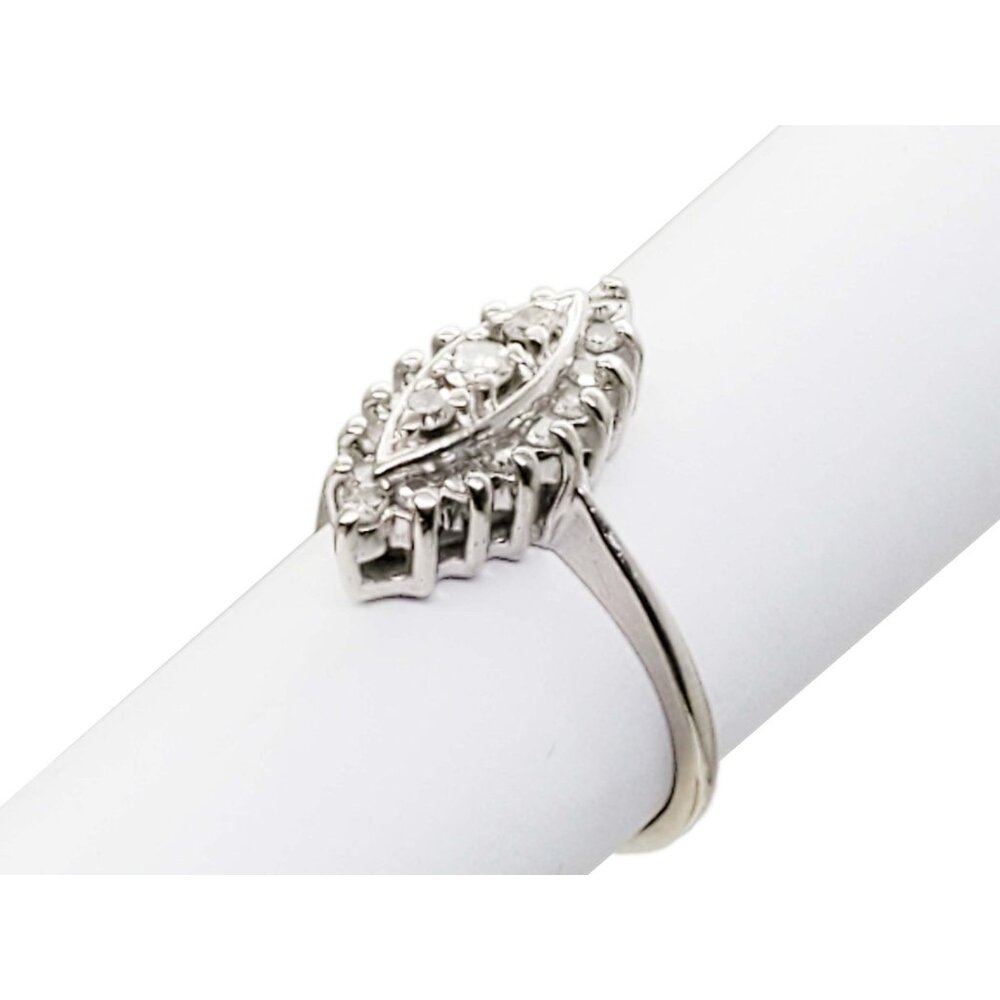 0.38 ctw Diamond Navette Ring 14k White Gold Size 7 - Picture 2 of 6